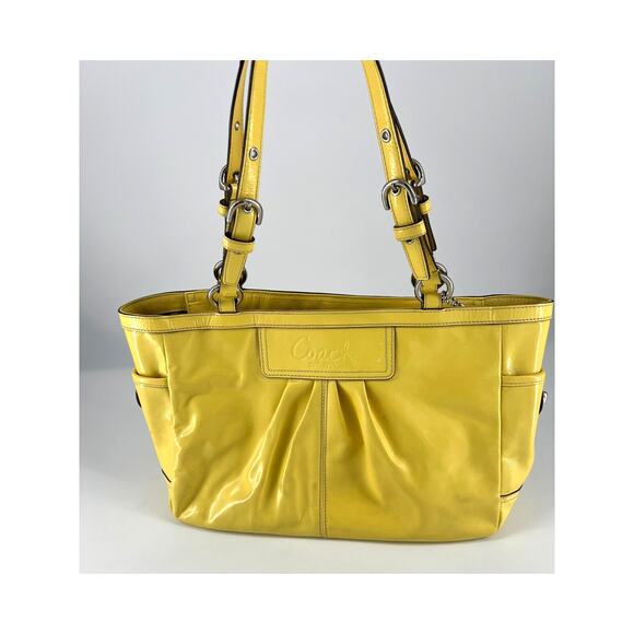 Coach Purse Canary Yellow Patent Leather Tote Shoulder Bag Designer Authentic - Picture 1 of 12